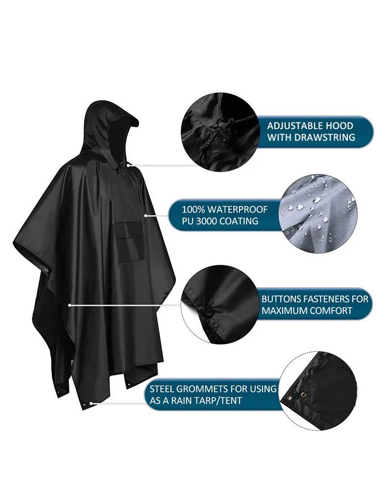 Emergency Poncho Rain - 2026 Водонепроницаемый дождевик-пончо 3-в-1 с капюшоном